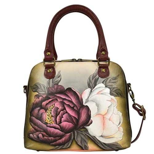 Anna by Anuschka Damen Women's Hand-Painted Leather Double Zip Organizer Satchel Umhängetasche, handbemalt, echtes Leder, doppelter Reißverschluss, Blumenmuster, Blumige Grace von Anna by Anuschka