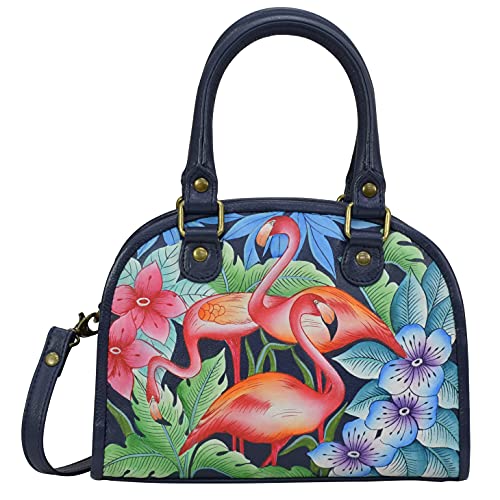 Anna by Anuschka Damen Umwandelbare echte Convertible Umhängetasche – außen handbemalt – Flamingo Fever von Anna by Anuschka