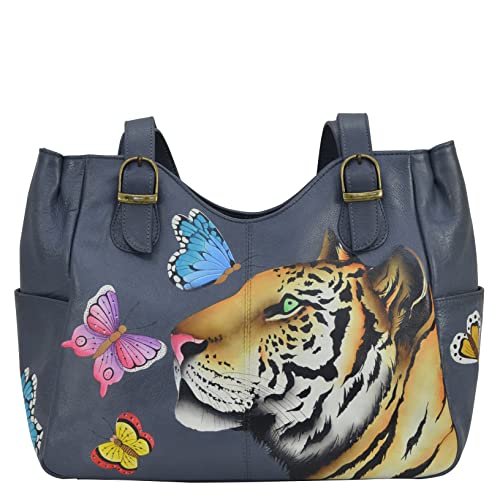 Anna by Anuschka Damen Anna Anuschka Damen Schultertasche aus echtem Leder handbemalt Original Artwork au en Ro, Royal Tiger, Einheitsgröße EU von Anna by Anuschka