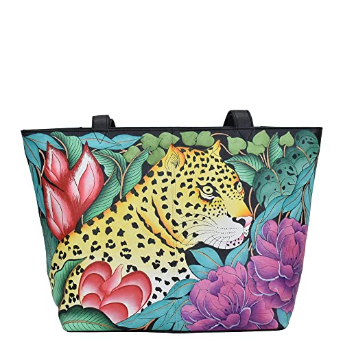 Anna by Anuschka Damen Tragetasche Handtasche, handbemaltes Echtleder, groß, Wild Leopard von Anna by Anuschka