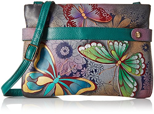 Anna by Anuschka Damen-Handtasche aus echtem Leder, mittelgroß, mit Reißverschluss und Druckknopfseite, Mehrere (Bpd/Butterfly Paradise), Einheitsgröße von Anna by Anuschka