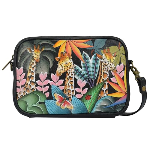 Anna by Anuschka Damen Women's Hand-Painted Leather Crossbody Bag Original handbemalte Umhängetasche aus echtem Leder, Jungle Safari von Anna by Anuschka