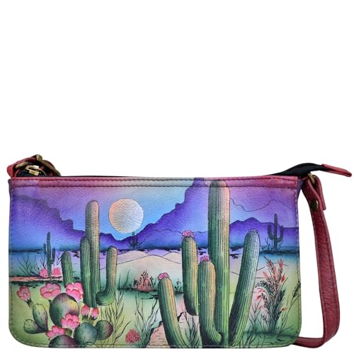 Anna by Anuschka Damen Women's Hand-Painted Leather Crossbody Organizer Umhängetasche, handbemalt, echtes Leder, Desert Moon von Anna by Anuschka