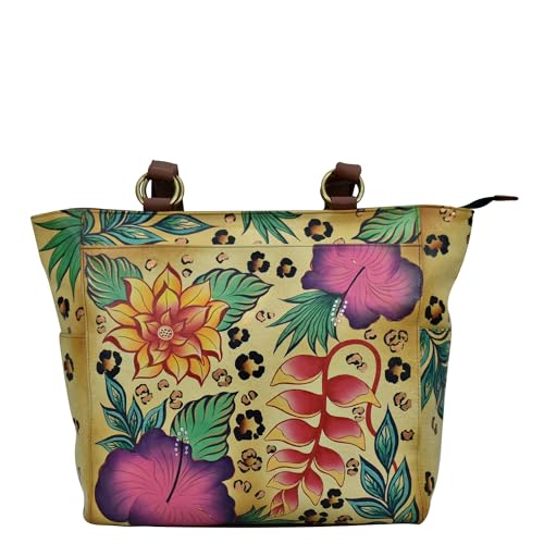 Anna by Anuschka Damen Handbemalte echtem Leder, große Schultertasche – In The Tropics von Anna by Anuschka