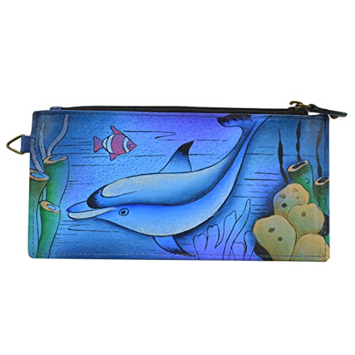 Anna by Anuschka Damen Women's Hand Painted Leather Organizer Wallet Geldbörse, handbemalt, echtes Leder, verspielter Delfin von Anna by Anuschka