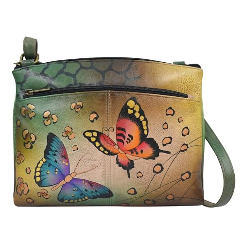 Anna by Anuschka Damen Echtem Original Echtleder handbemalt Crossbody Organizer-Leder Handtasche für Frauen, Tier-Schmetterling von Anna by Anuschka