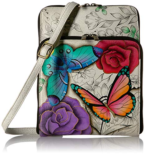 Anna by Anuschka Damen Hand Painted Leather Women's All Round Zippered Organiser Umhängetasche aus echtem Leder, hoher Reißverschluss, handgemaltes Original-Kunstwerk, Floral Paradise von Anna by Anuschka
