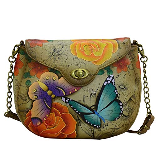 Anna by Anuschka Damen Womens Hand Painted Leather Echtes handbemaltes Leder | Sling Flap Bag | Floral Paradise Tan von Anna by Anuschka