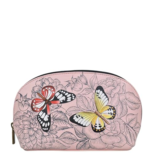 Anna by Anuschka Handbemalte Damen-Kosmetiktasche aus echtem Leder mit Reißverschluss, Schmetterlingsgarten, Einheitsgröße von Anna by Anuschka