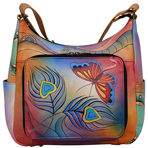Anna by Anuschka Hobo Organizer Handtasche - Echtleder - Pfau Schmetterling von Anna by Anuschka
