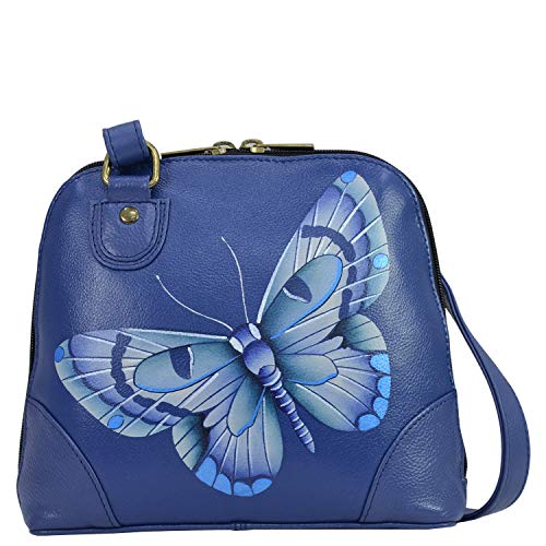 Anna by Anuschka Kleine Damen-Handtasche aus echtem Leder mit Reißverschluss | Organizer mit mehreren Fächern, Schmetterling blau, One Size von Anna by Anuschka