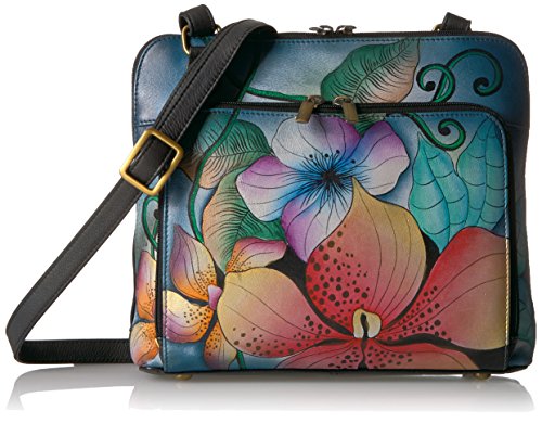 Anna by Anuschka Women's Genuine Leather Zip Around Cross Body | Medium Organizer with External Credit Card Pocket | Midnight Floral von Anna by Anuschka