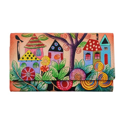 Anna by Anuschka Damen 1860, Dorf der Träume, 10 X 20 cm Geldbörse aus echtem Leder, handbemalt, dreifach gefaltet, Motiv von Anna by Anuschka