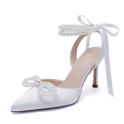 Anna's Bridal Satin-weiße Hochzeitsschuhe für Braut, High Heels, geschlossener Zehenbereich, Brautschuhe, Sandalen, Abschlussball, Party, Kleid, Pumps, Sandalen, elegant, spitzer Zehenbereich Anna's Bridal Satin-weiße Hochzeitsschuhe für Braut, High Heels, geschlossener Zehenbereich, Brautschuhe, Sandalen, Abschlussball, Party, Kleid, Pumps, Sandalen, elegant, spitzer Zehenbereich von Anna's Bridal