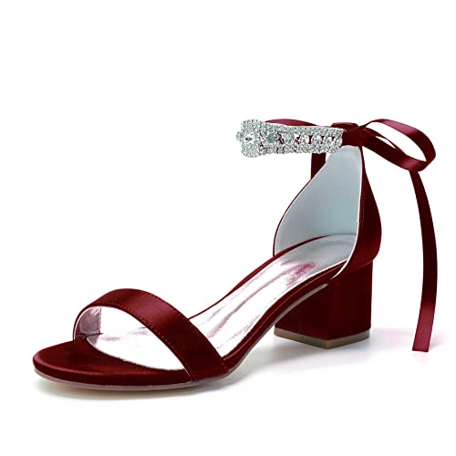 Damen Strass Blockabsatz Satin Hochzeitsschuhe für Braut Niedrige Absätze Bequeme Brautschuhe Weiße Absätze Chunky Formale Abend Party Abschlussball Sandalen Pumps, Burgunder, 39 EU Damen Strass Blockabsatz Satin Hochzeitsschuhe für Braut Niedrige Absätze Bequeme Brautschuhe Weiße Absätze Chunky Formale Abend Party Abschlussball Sandalen Pumps, Burgunder, 39 EU von Anna's Bridal