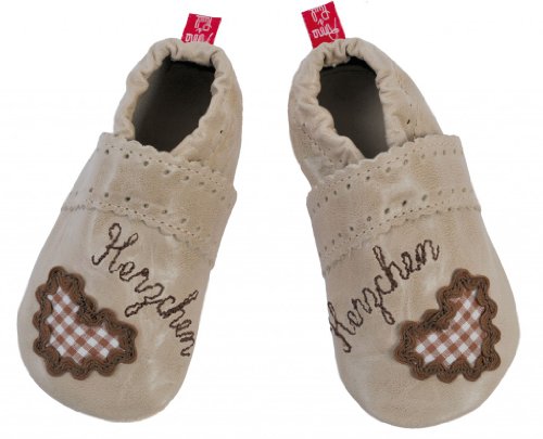 Anna & Paul Krabbelschuhe HERZCHEN sand - mit Ledersohle, Größe:L (22) von Anna und Paul