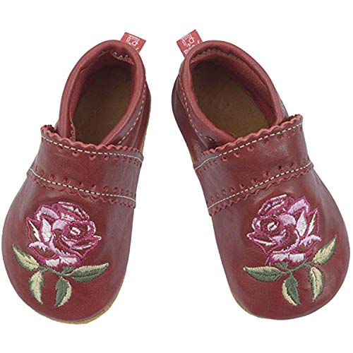 Anna und Paul Krabbelschuhe - Rose rubinrot mit Ledersohle - S-L (S - 18-19 - ca. 12 cm - 12 cm - 6-11 Monate) von Anna und Paul