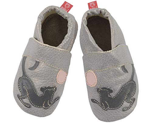 Anna und Paul - Krabbelschuhe handgemacht - Black Cat - Slimline - Hellgrau Gr. S von Anna und Paul