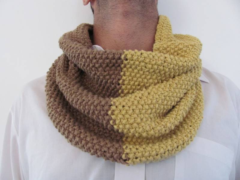 Schal Strickschal .handmade..unisex.cotton.hellbraun Und Senf..winter..weihnachten Geschenk Versandkostenfrei von AnnaLela