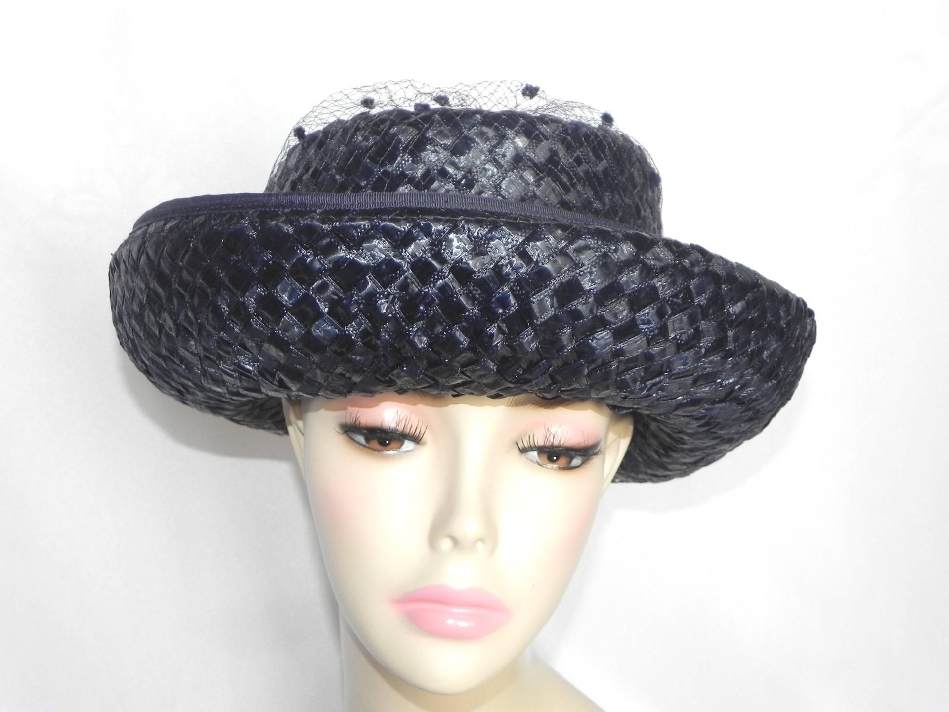 Schwarz/Dunkelblauer Cello Weave Fedora Bowler Stil Derby Kleid Hochzeit Ostern Formelle Kirche Hut Von Michelle von AnnaMaesAttic