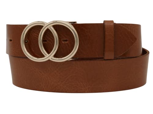 AnnaMatoni Damen Gürtel in weichem Rindsleder mit Doppel O-Ring Schnalle in Gold Nickelfrei 4cm Breit Damen Ledergürtel Echt Leder (Braun 640, TW115-130cm Gesamtlänge) von AnnaMatoni