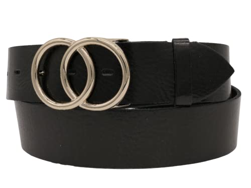 AnnaMatoni Damen Gürtel in weichem Rindsleder mit Doppel O-Ring Schnalle in Gold Nickelfrei 4cm Breit Damen Ledergürtel Echt Leder (Schwarz 790, TW105-120cm Gesamtlänge) von AnnaMatoni