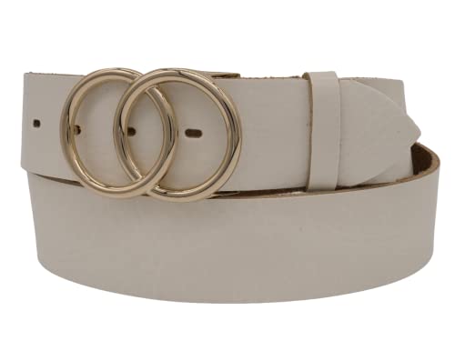 AnnaMatoni Damen Gürtel in weichem Rindsleder mit Doppel O-Ring Schnalle in Gold Nickelfrei 4cm Breit Damen Ledergürtel Echt Leder (Weiß 100, TW85-100cm Gesamtlänge) von AnnaMatoni