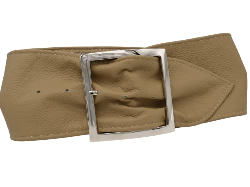 AnnaMatoni Damen Hüftgürtel in Premium Nappa Leder Feinporig mit Metall Dorn Schließe in Silber 8cm breit sehr weiches echt Leder Damen Ledergürtel (Creme 130, TW100-115cm Gesamtlänge) von AnnaMatoni