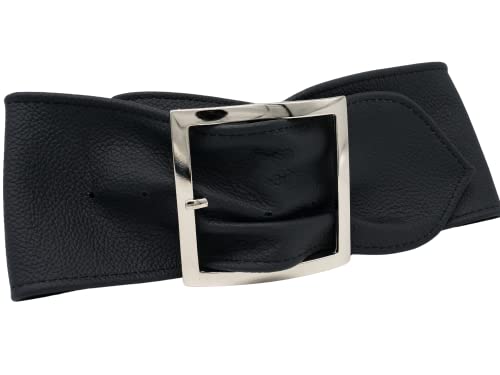 AnnaMatoni Damen Hüftgürtel in Premium Nappa Leder Feinporig mit Metall Dorn Schließe in Silber 8cm breit sehr weiches echt Leder Damen Ledergürtel (Marine 490, TW100-115cm Gesamtlänge) von AnnaMatoni