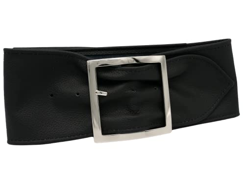 AnnaMatoni Damen Hüftgürtel in Premium Nappa Leder Feinporig mit Metall Dorn Schließe in Silber 8cm breit sehr weiches echt Leder Damen Ledergürtel (Schwarz 790, TW100-115cm Gesamtlänge) von AnnaMatoni