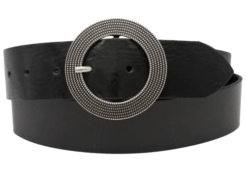 AnnaMatoni Damen Leder Gürtel Vollleder Runde Schließe in Rindleder 4cm breit ECHT LEDER (75, schwarz) von AnnaMatoni
