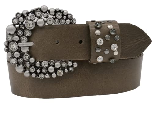 AnnaMatoni Damen Leder Gürtel weiches Rindsleder 3mm stark mit Hochwertiker Strassstein Schließe 4cm breit Damen Ledergürtel (grau 730, TW90 - Gesamtlänge 105cm) von AnnaMatoni
