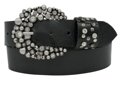 AnnaMatoni Damen Leder Gürtel weiches Rindsleder 3mm stark mit Hochwertiker Strassstein Schließe 4cm breit Damen Ledergürtel (schwarz 790, TW95 - Gesamtlänge 110cm) von AnnaMatoni
