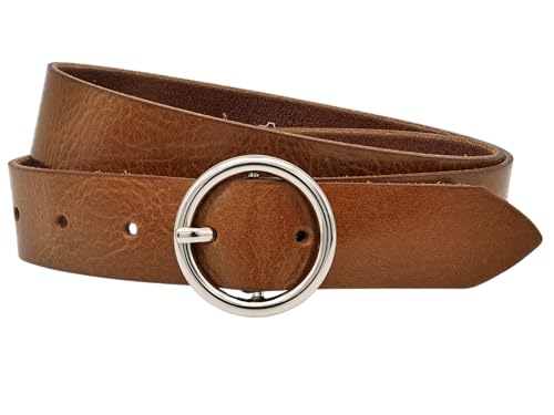 AnnaMatoni Gürtel Damen Ledergürtel Runde Schließe Made in Germany 3cm breit hochwertiges Echt Leder Damen Gürtel Leder Gürte Braun Schwarz (Cognac 640, TW110 - Gesamtlänge 125cm) von AnnaMatoni