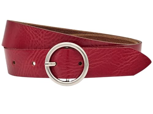 AnnaMatoni Gürtel Damen Ledergürtel Runde Schließe Made in Germany 3cm breit hochwertiges Echt Leder Damen Gürtel Leder Gürte Braun Schwarz (Rot 350, TW105 - Gesamtlänge 120cm) von AnnaMatoni