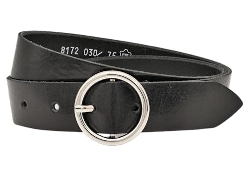 AnnaMatoni Gürtel Damen Ledergürtel Runde Schließe Made in Germany 3cm breit hochwertiges Echt Leder Damen Gürtel Leder Gürte Braun Schwarz (Schwarz 790, TW100 - Gesamtlänge 115cm) von AnnaMatoni