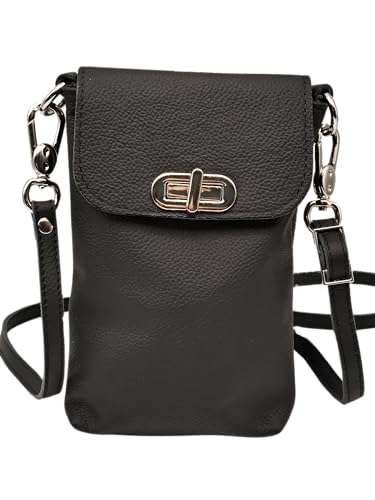 AnnaMatoni Handytasche zum Umhängen echt Leder Made in Germany, Handy Umhängetasche, Handytasche zum Umhängen, handtasche 100% Soft Nappa Leder umhängetasche Braun Schwarz (Schwarz 790) von AnnaMatoni