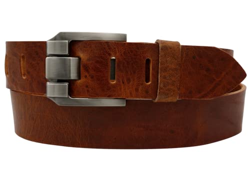 AnnaMatoni Herren Leder Gürtel in Premium Rindsleder Pflanzlich gegerbtes Leder 3,5mm stark mit Metall Dorn Schließe in grau 4cm breit Herren Ledergürtel (Braun 690, TW95 - Gesamtlänge 110cm) von AnnaMatoni