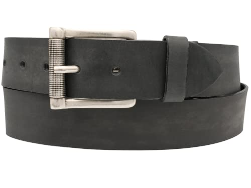 AnnaMatoni Herren Ledergürtel aus Premium Rindsleder, Gürtel 4cm breit Rollschließe in Silber, MADE IN GERMANY, Echt Leder Herren Jeans Gürtel Vintage Optik (Schwarz 790, TW105-120cm Gesamtlänge) von AnnaMatoni