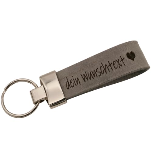 AnnaMatoni Schlüsselanhänger hochwertiges echt Leder mit Wunschgravur, individuelle Gravur - personalisiert Schlüsselbund - Geschenk für Männer Frauen - 100% Handmade in Germany (Grau 700) von AnnaMatoni