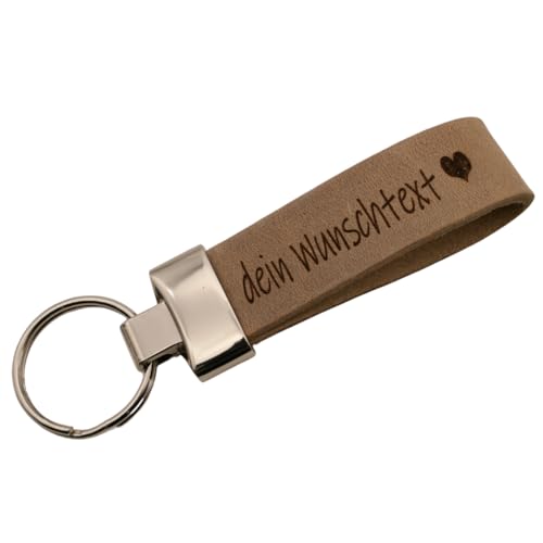 AnnaMatoni Schlüsselanhänger hochwertiges echt Leder mit Wunschgravur, individuelle Gravur - personalisiert Schlüsselbund - Geschenk für Männer Frauen - 100% Handmade in Germany (Taupe 600) von AnnaMatoni