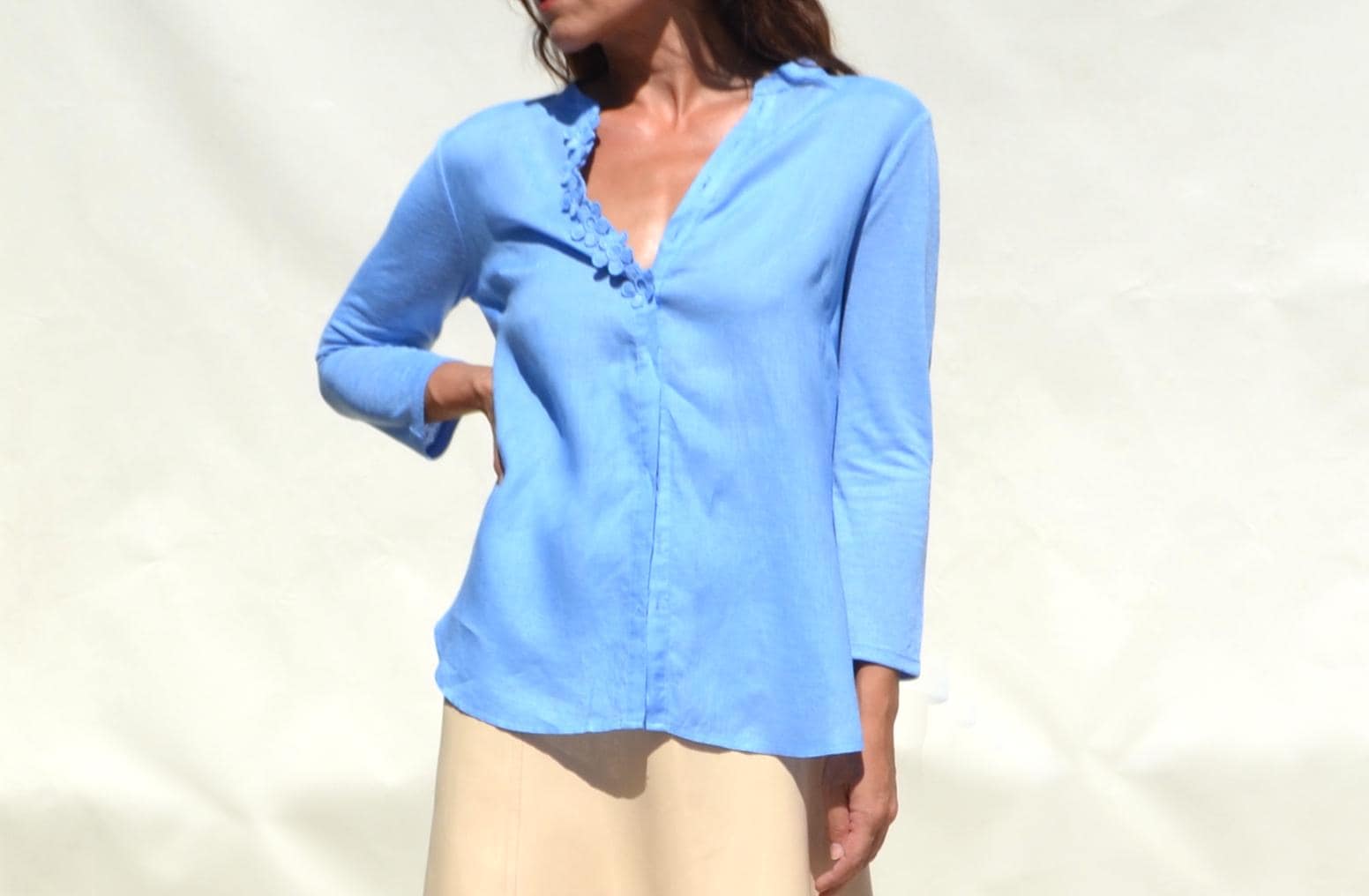 Blaue 3/4-Ärmel-strickjacke Aus Leinen/Viskose-strick. Größe S von AnnaOhSailors