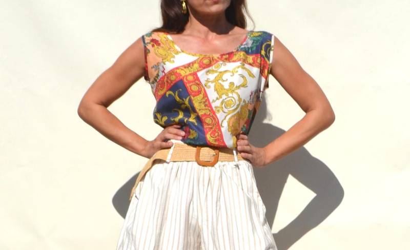 Bunt Bedrucktes Ärmelloses Top Aus 100% Reiner Seide. Größe S von AnnaOhSailors