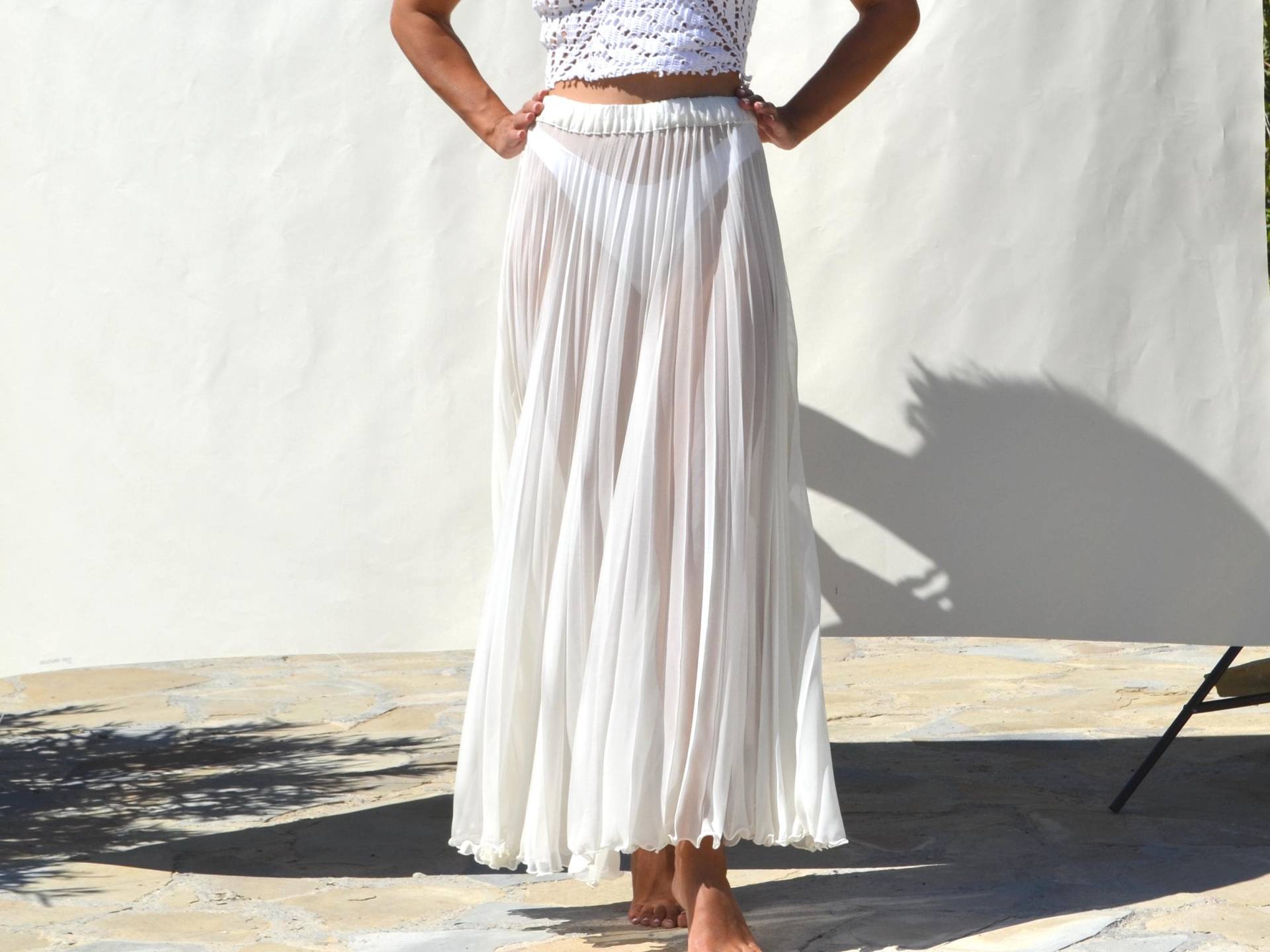 Creme Chiffon Plissee Maxi Rock.one Size von AnnaOhSailors