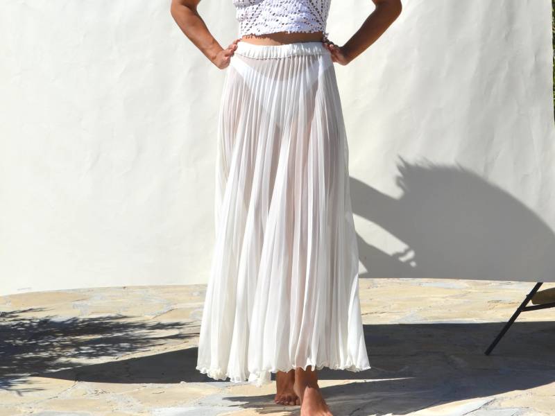 Creme Chiffon Plissee Maxi Rock.one Size von AnnaOhSailors