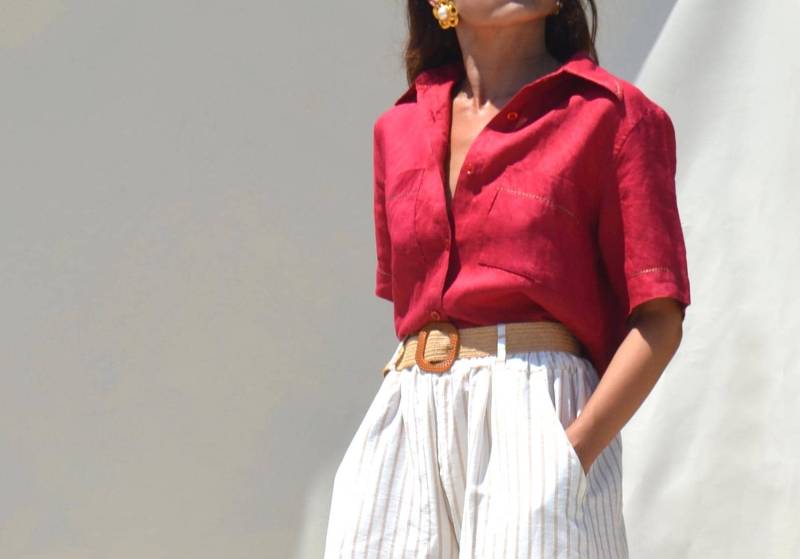 Rotes Kurzarmhemd Aus Reinem Leinen in Gr. I-44 von AnnaOhSailors