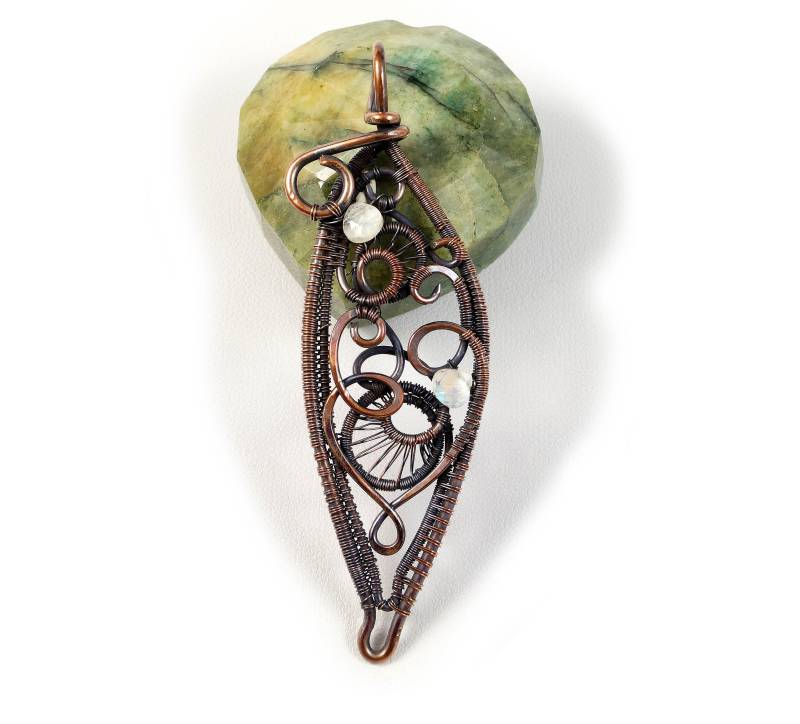 Kupfer Anhänger Mit Mondstein Und Labradorit Geschenk Für Sie Mama Perfektes Einzigartiger Handgefertigter Schmuck, Boho Schmuck von AnnaPdesign