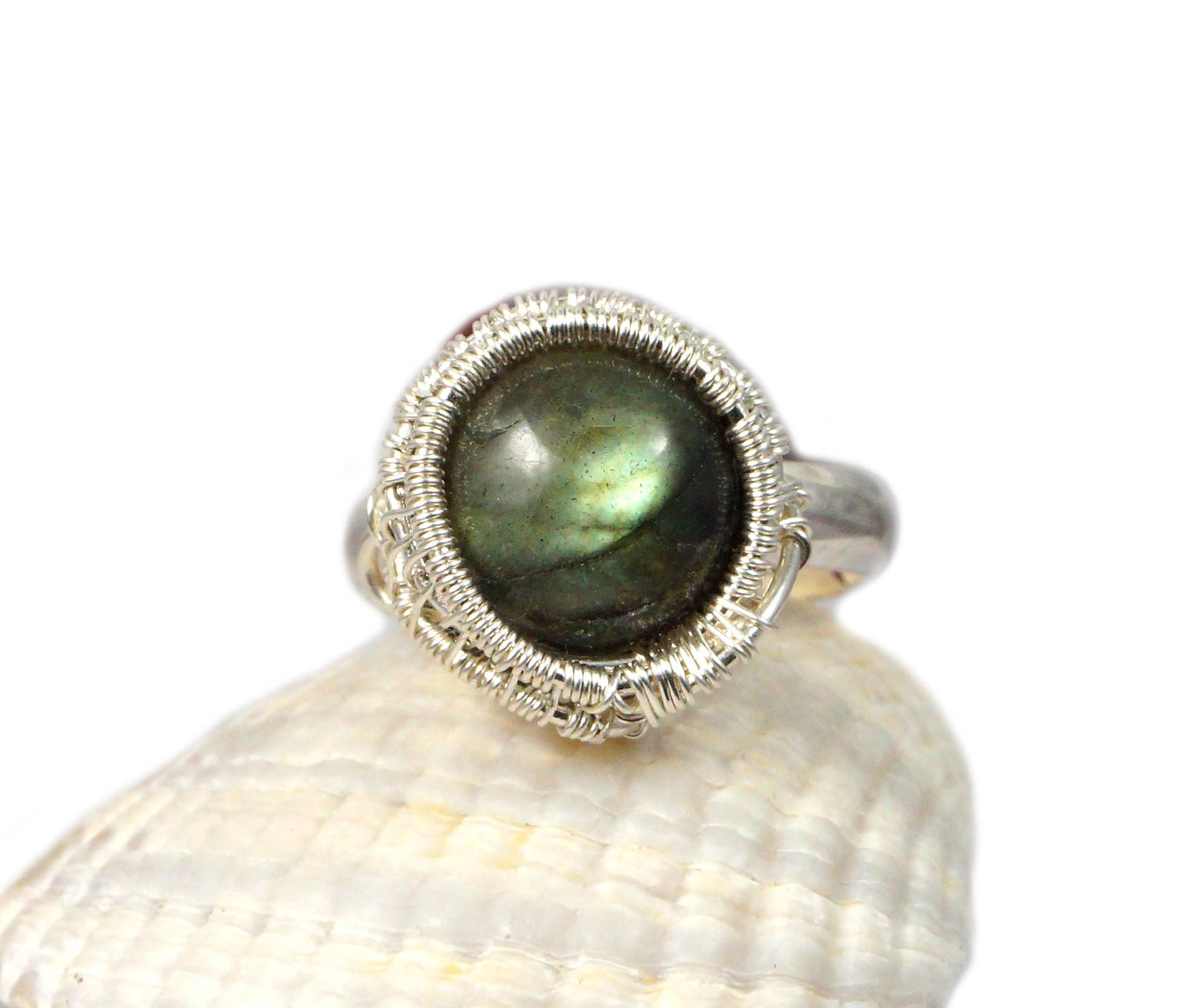 Draht Gewickelt Sterling Silber Labradorit Ring, Handgemachte Artisan Schmuck, Us Größe 6-7 von AnnaPdesign