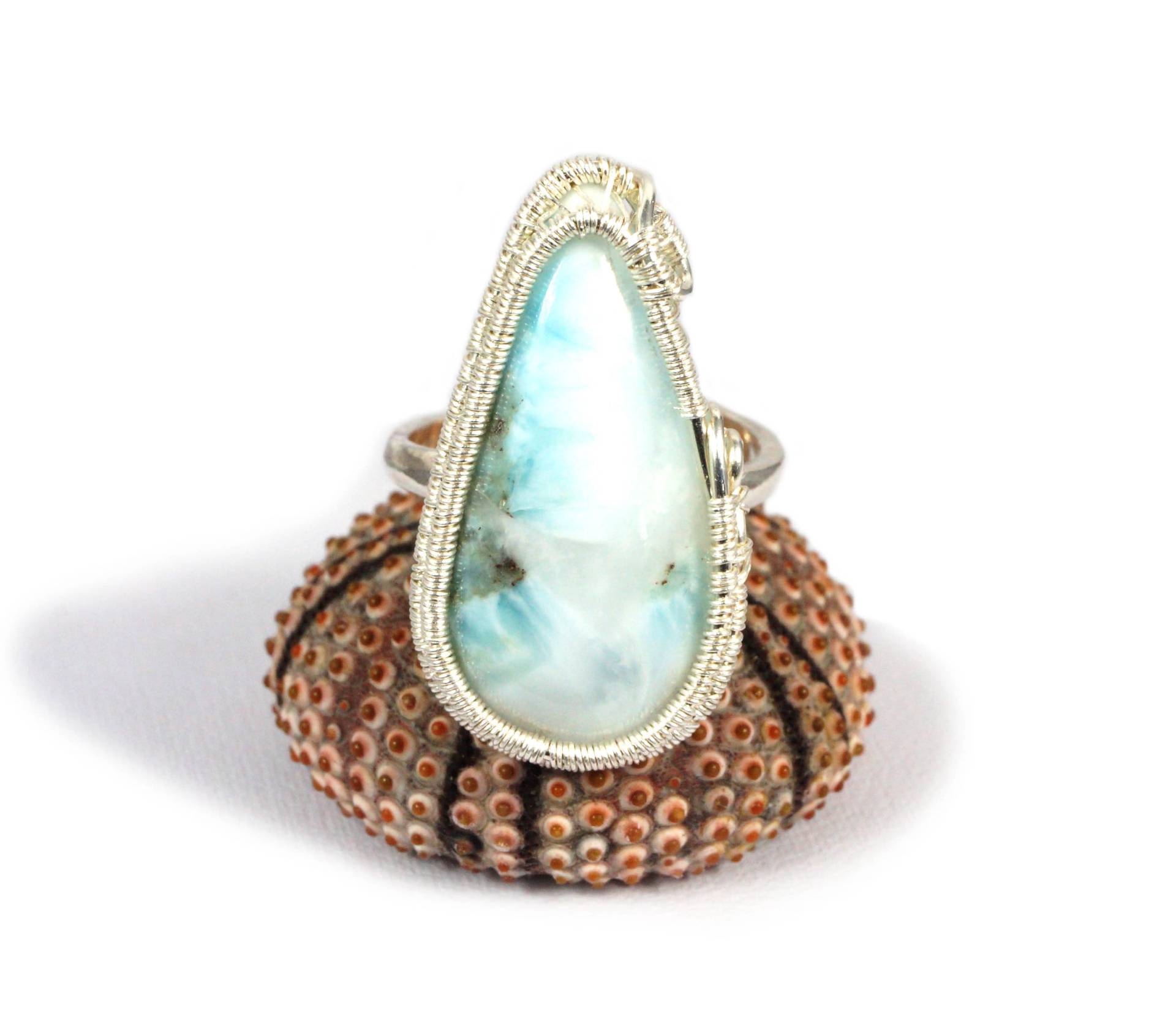 sterling Silber Ring Mit Blauem Larimar, Geschenk Für Sie, Mama, Frauen Draht Gewickelt, Kunsthandwerklicher Schmuck Größe 7 - 8, 5 Us von AnnaPdesign