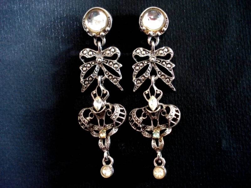 Vintage 1980Er Ohrringe Facettierte Funkelnde Klare Strass Rhodium Überzug Kristalle Atemberaubende Große Braut von AnnaRecycle